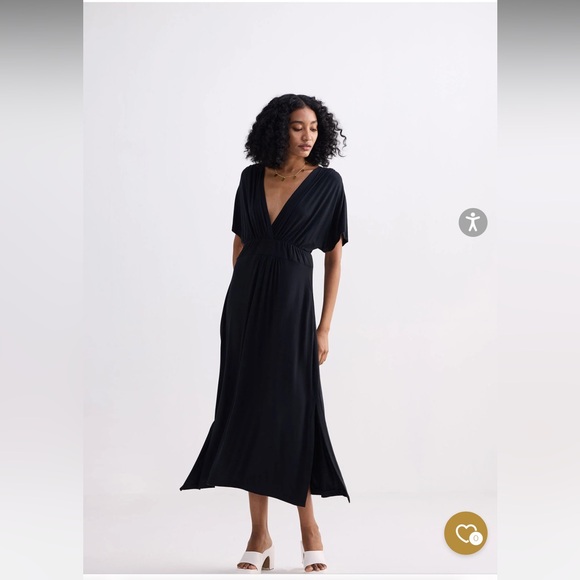 NEW Reistor Modal Flowy A-Line Side Slits Maxi V- Neck Black Plus Size Dress, 2X - Picture 1 of 14